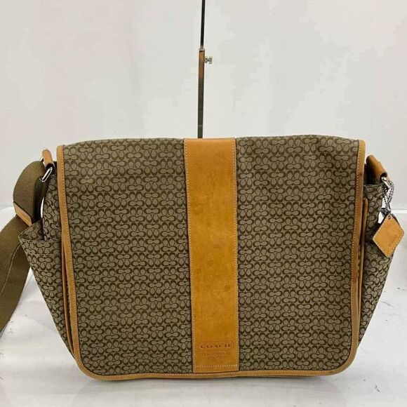 Coach Designer Tan Signature Jacquard Leather Messenger Laptop Bag Briefcase - Picture 2 of 5